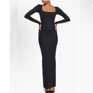 Skims Black Body Long Sleeve Long Slip Dress Size L